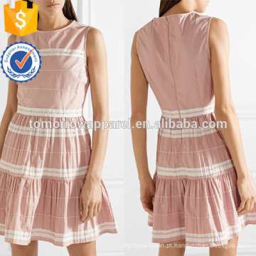 Mais recente projeto rosa e branco de algodão sem mangas Ruffled Mini vestido de verão Fabricação Atacado Moda Feminina Vestuário (TA0250D)